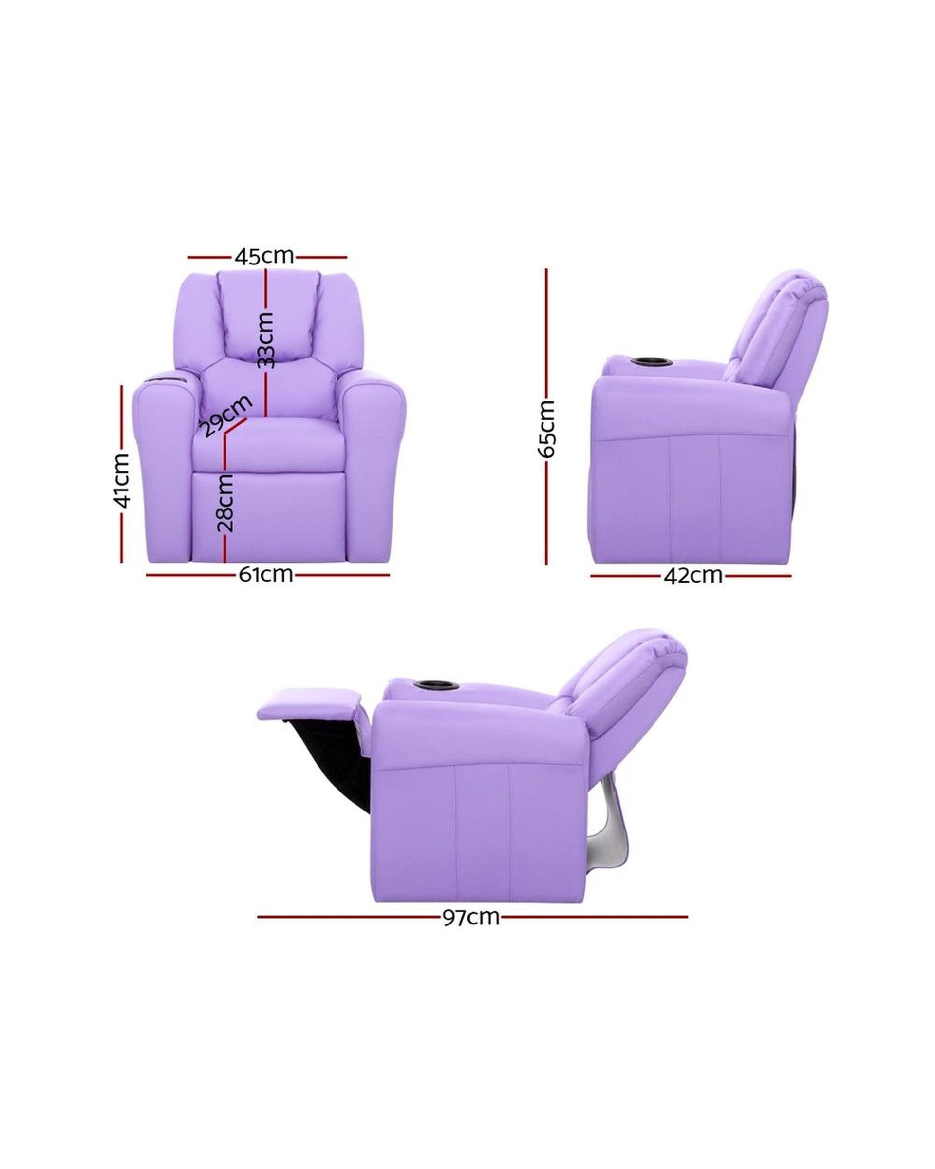 Kids Recliner Chair Purple PU Leather Sofa Lounge Couch Children Armchair Artiss