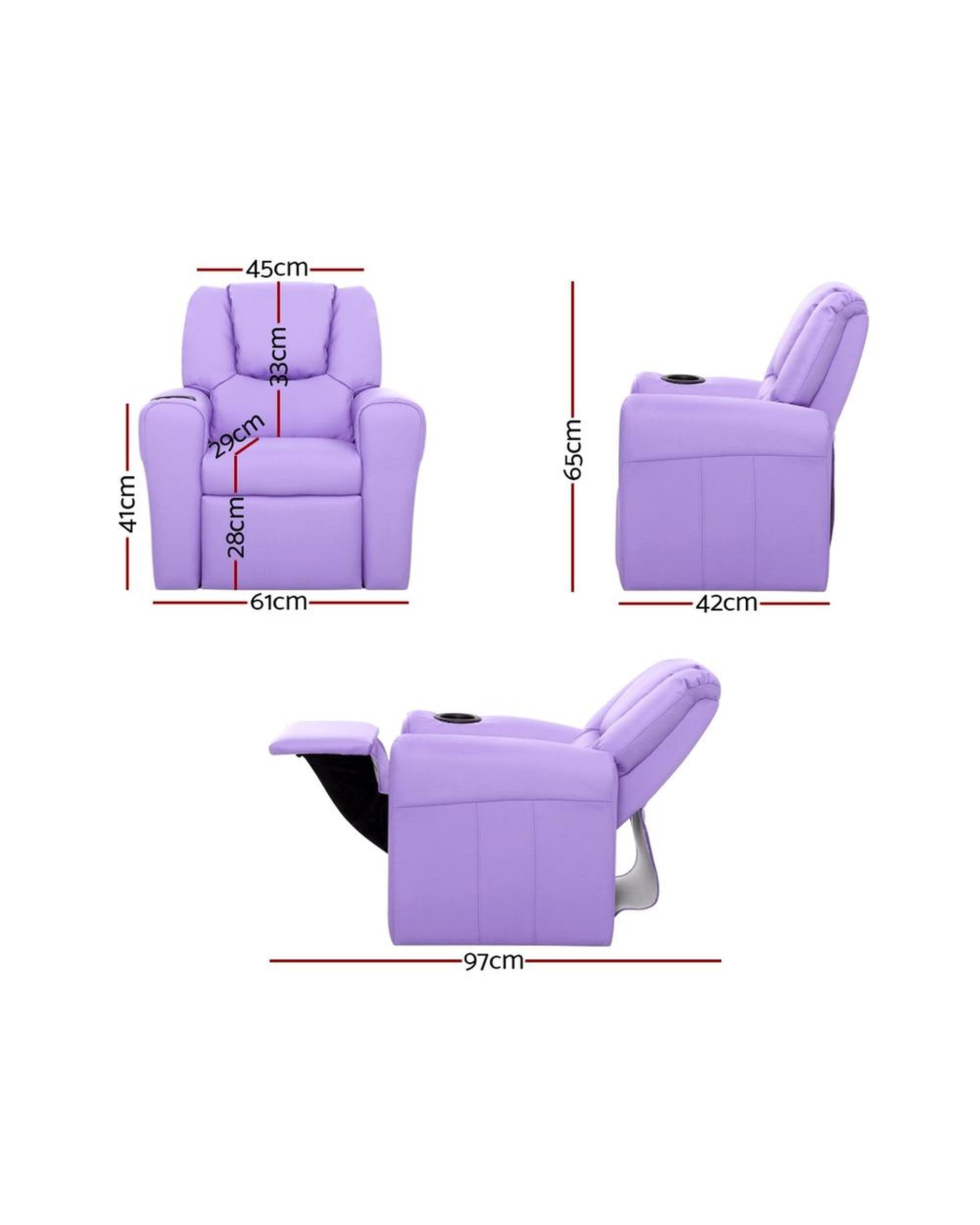 Kids Recliner Chair Purple PU Leather Sofa Lounge Couch Children Armchair Artiss