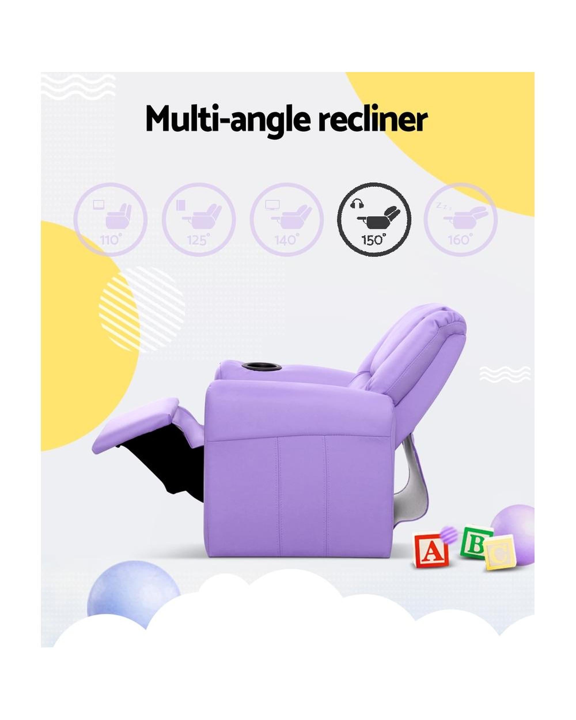 Kids Recliner Chair Purple PU Leather Sofa Lounge Couch Children Armchair Artiss