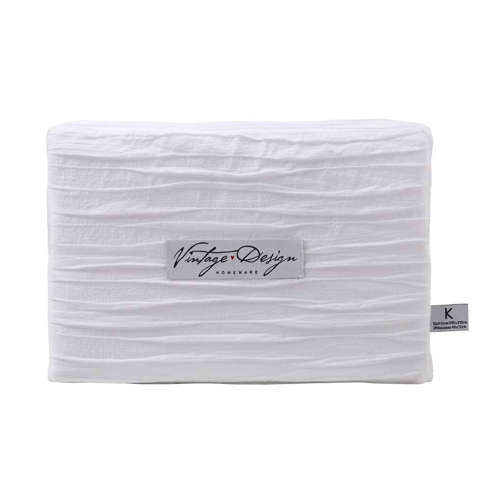 Vintage Design Malvern Cotton Quilt Cover Set - WHITE Vintage Design