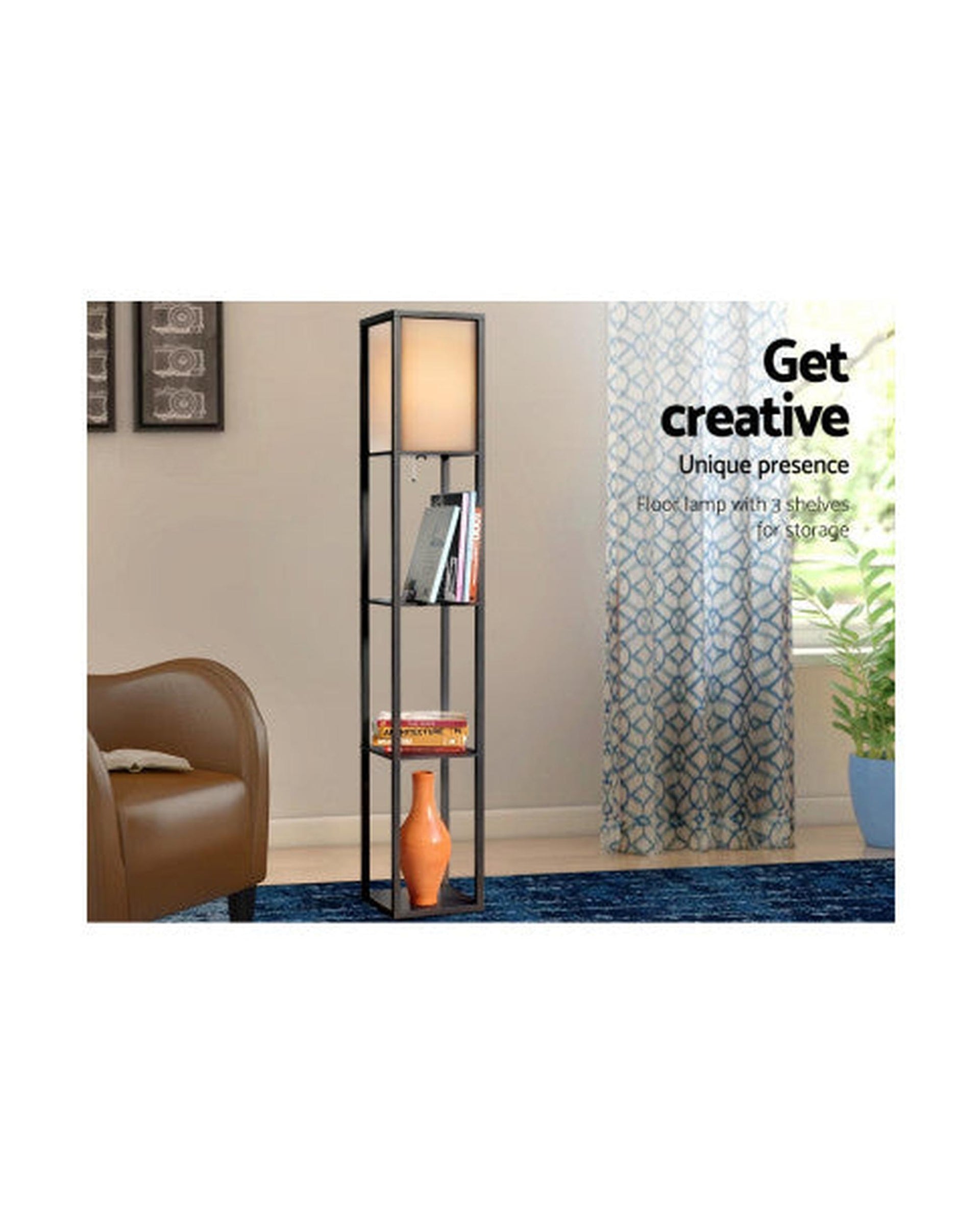 Floor Lamp Shelf Vintage Wood Standing Light Reading Storage Bedroom Palermo