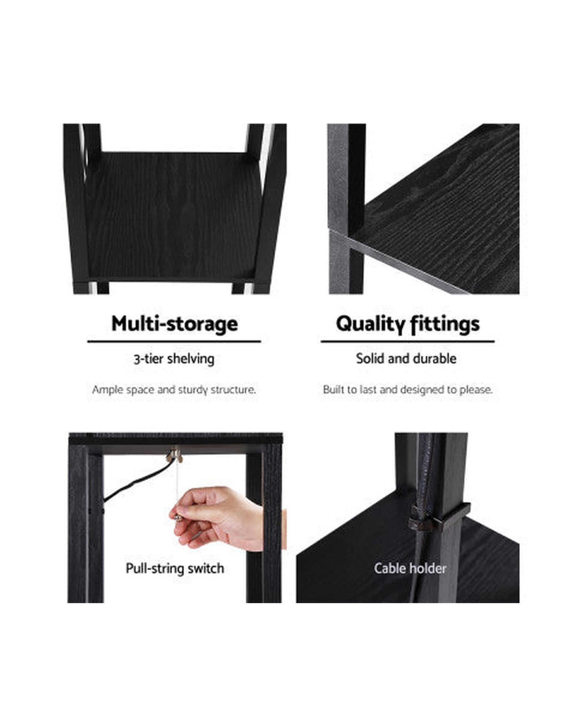 Floor Lamp Shelf Vintage Wood Standing Light Reading Storage Bedroom Palermo