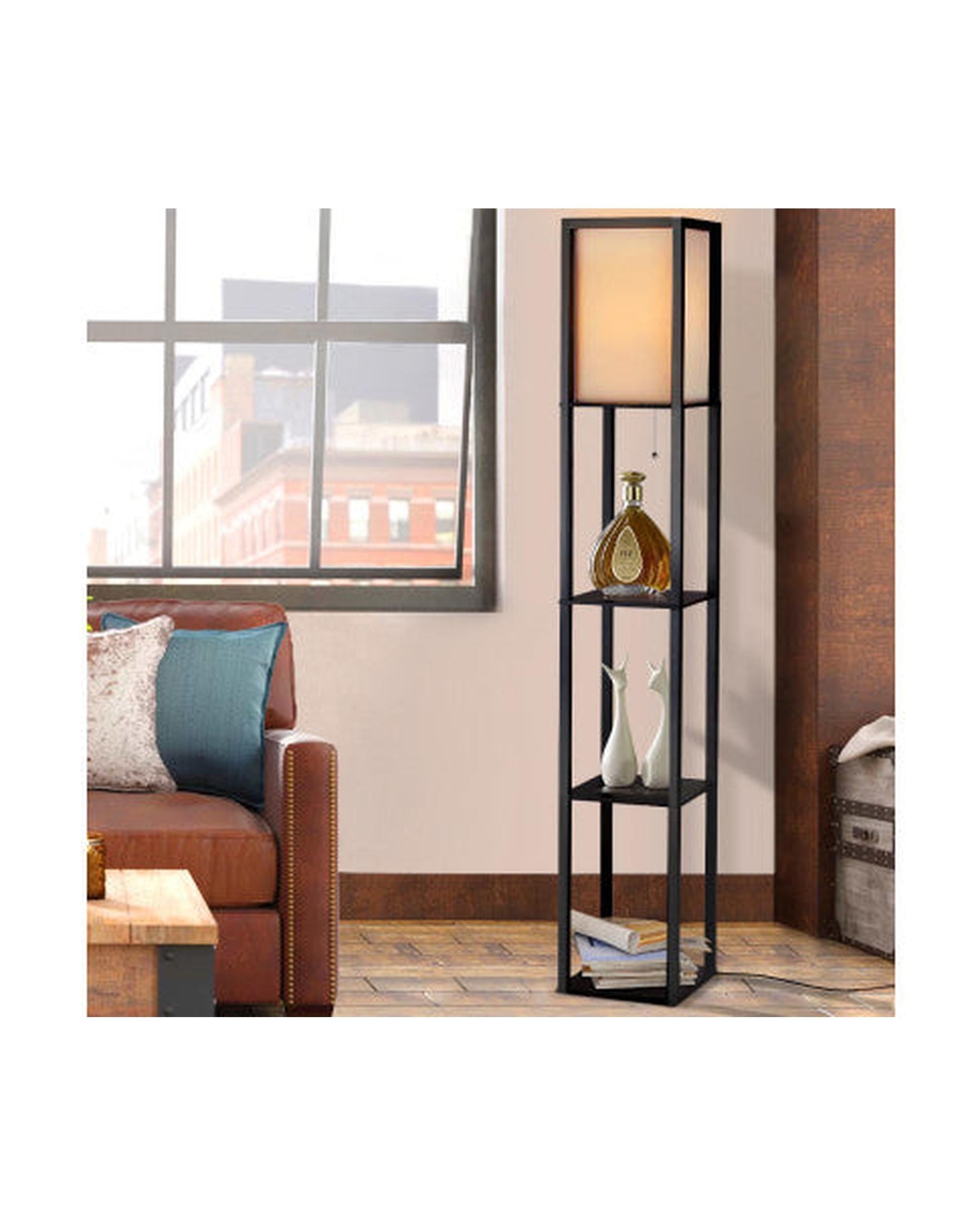 Floor Lamp Shelf Vintage Wood Standing Light Reading Storage Bedroom Palermo