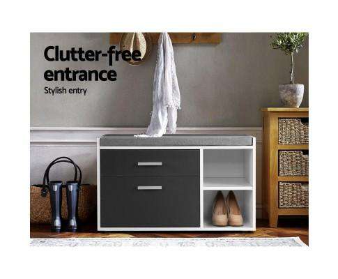 Shoe Cabinet Bench Shoes Storage Organiser Rack Wooden Cupboard Fabric Seat Adjustable Shelf Artiss