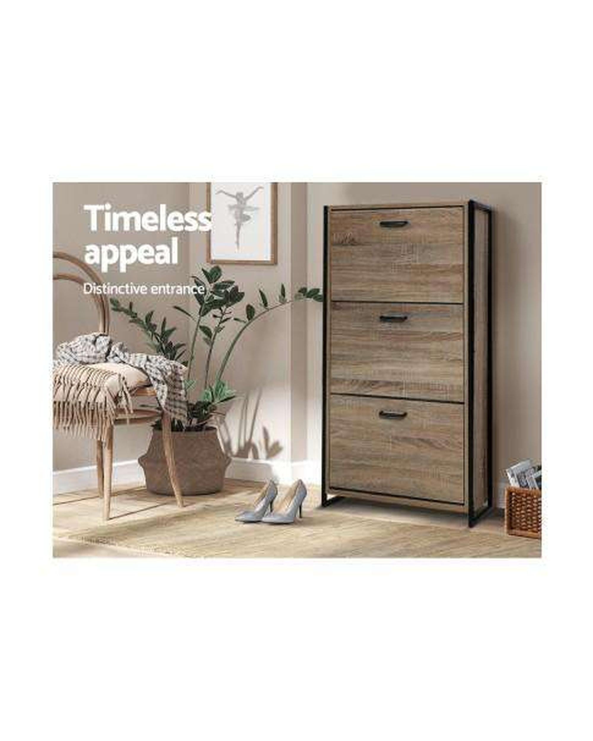 Shoe Cabinet Shoes Storage Rack Wooden Organiser Up to 24 Pairs Shelf Cupboard Metal Frame Artiss