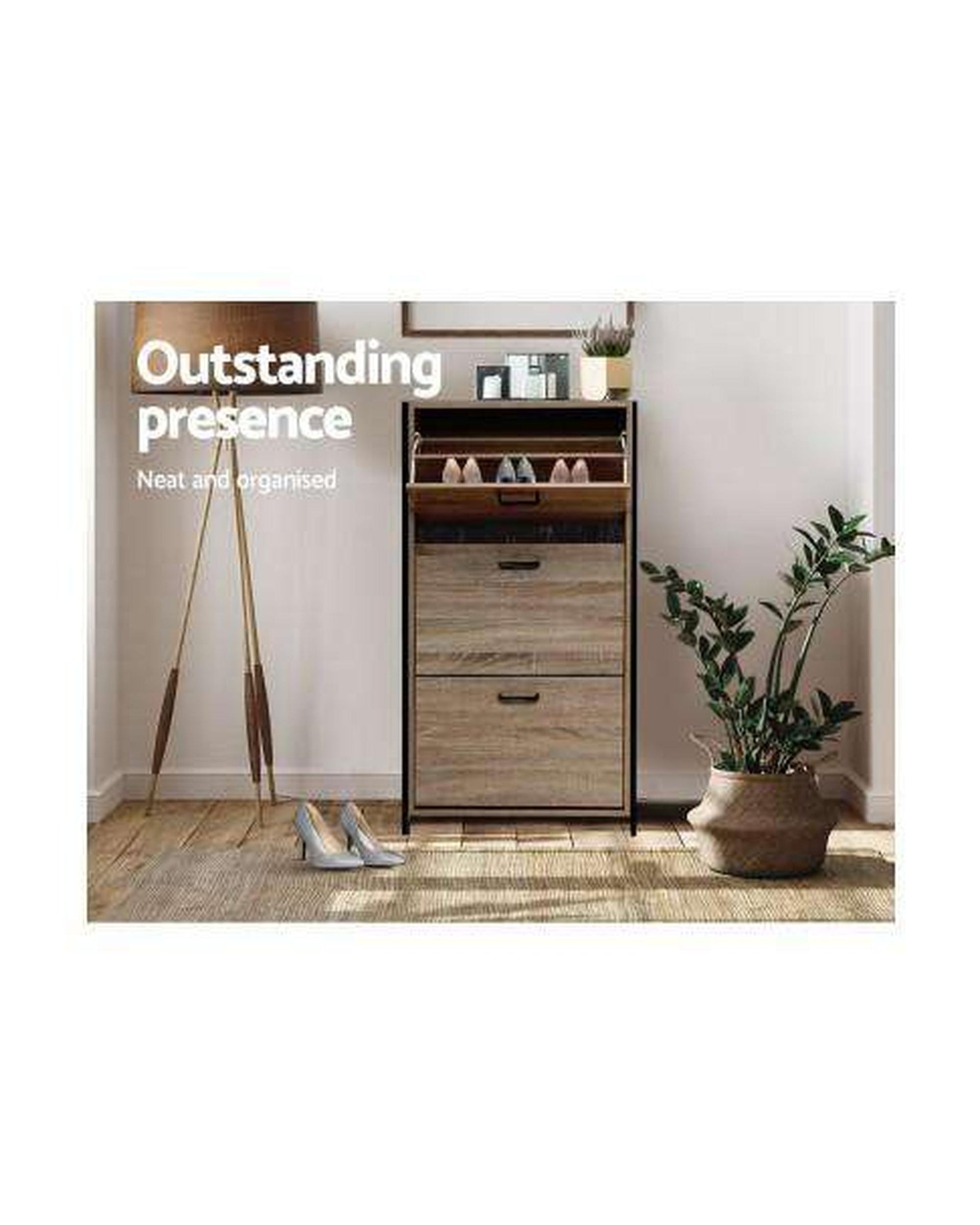 Shoe Cabinet Shoes Storage Rack Wooden Organiser Up to 24 Pairs Shelf Cupboard Metal Frame Artiss