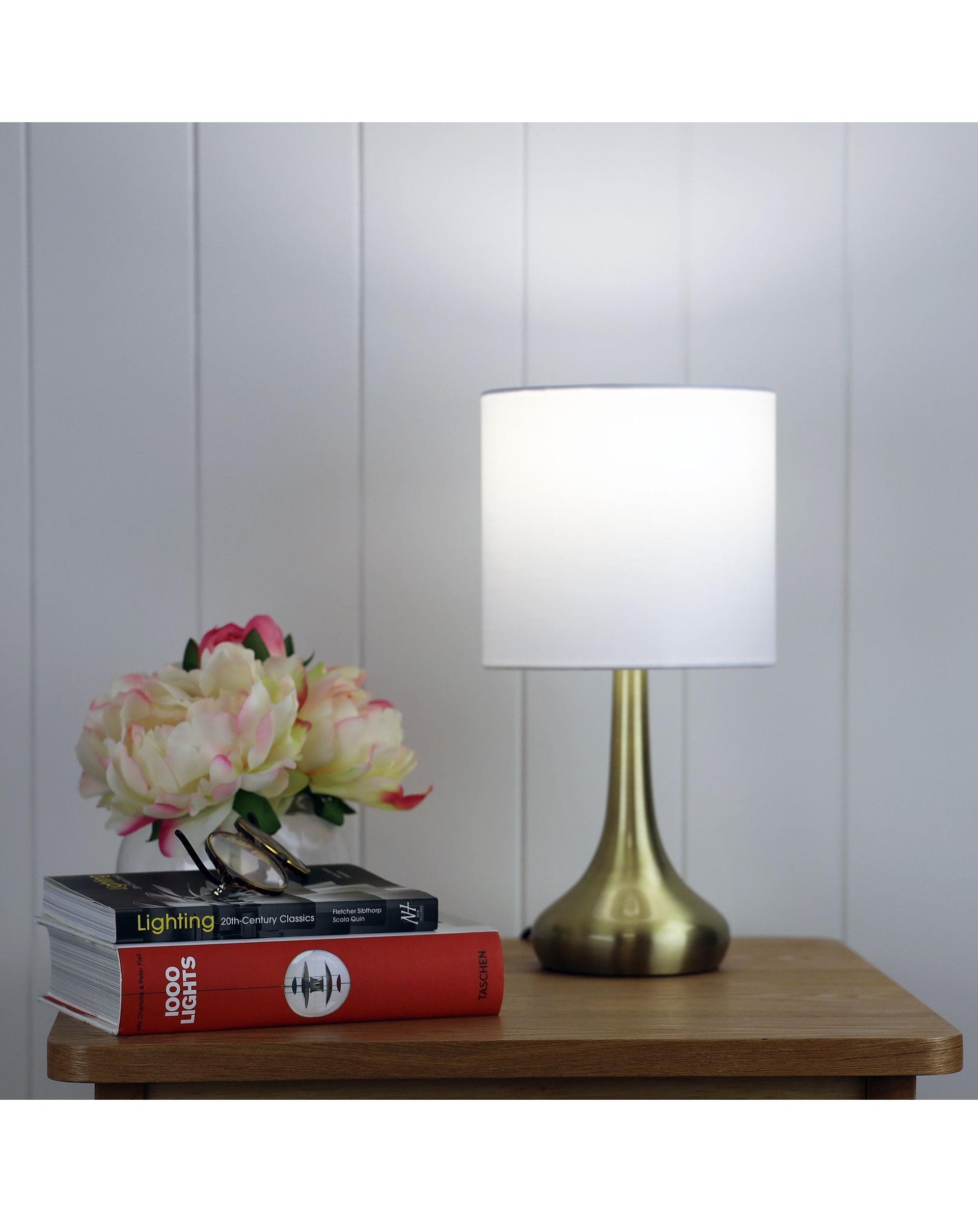 LOLA ON / OFF Touch Lamp in Antique Brass Finish Oriel Lighting