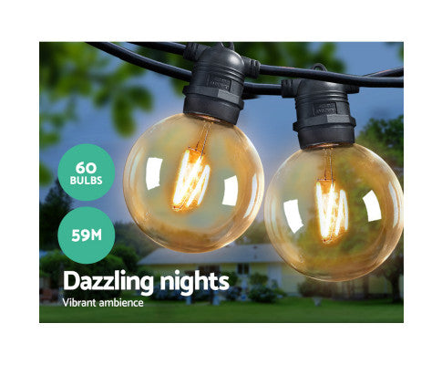 59m LED Festoon Lights Sting Lighting Kits Wedding Outdoor Party Big Bedding Australia