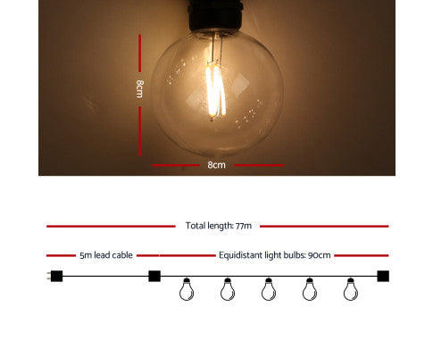77m LED Festoon Lights Sting Lighting Kits Wedding Outdoor Party Big Bedding Australia