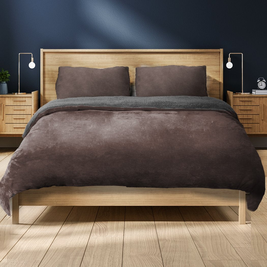 Luxury Bedding Two-Sided Quilt Cover with Pillowcase Super King Size Taupe Big Bedding Australia