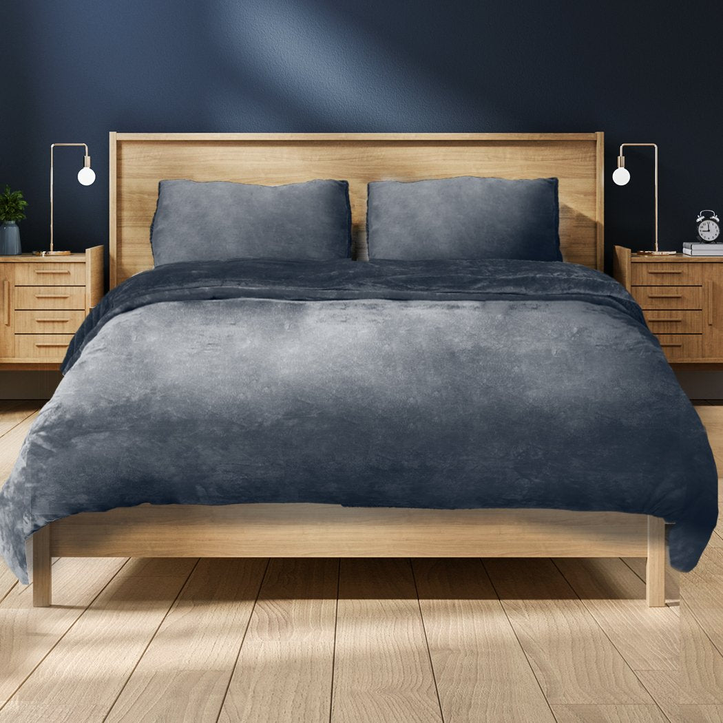 Luxury Flannel Quilt Cover with Pillowcase Dark Grey Double Big Bedding Australia