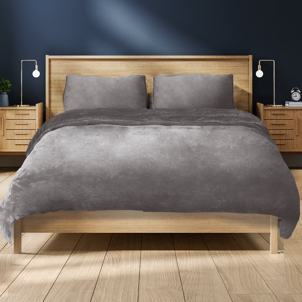 Luxury Flannel Quilt Cover with Pillowcase Silver Grey Super King Big Bedding Australia