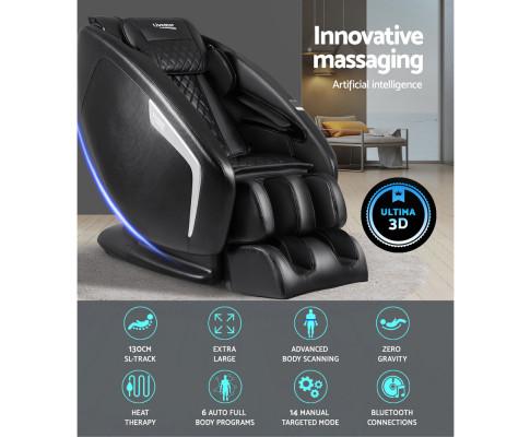 3D Electric Massage Chair Shiatsu SL Track Full Body 58 Air Bags Black Livemor