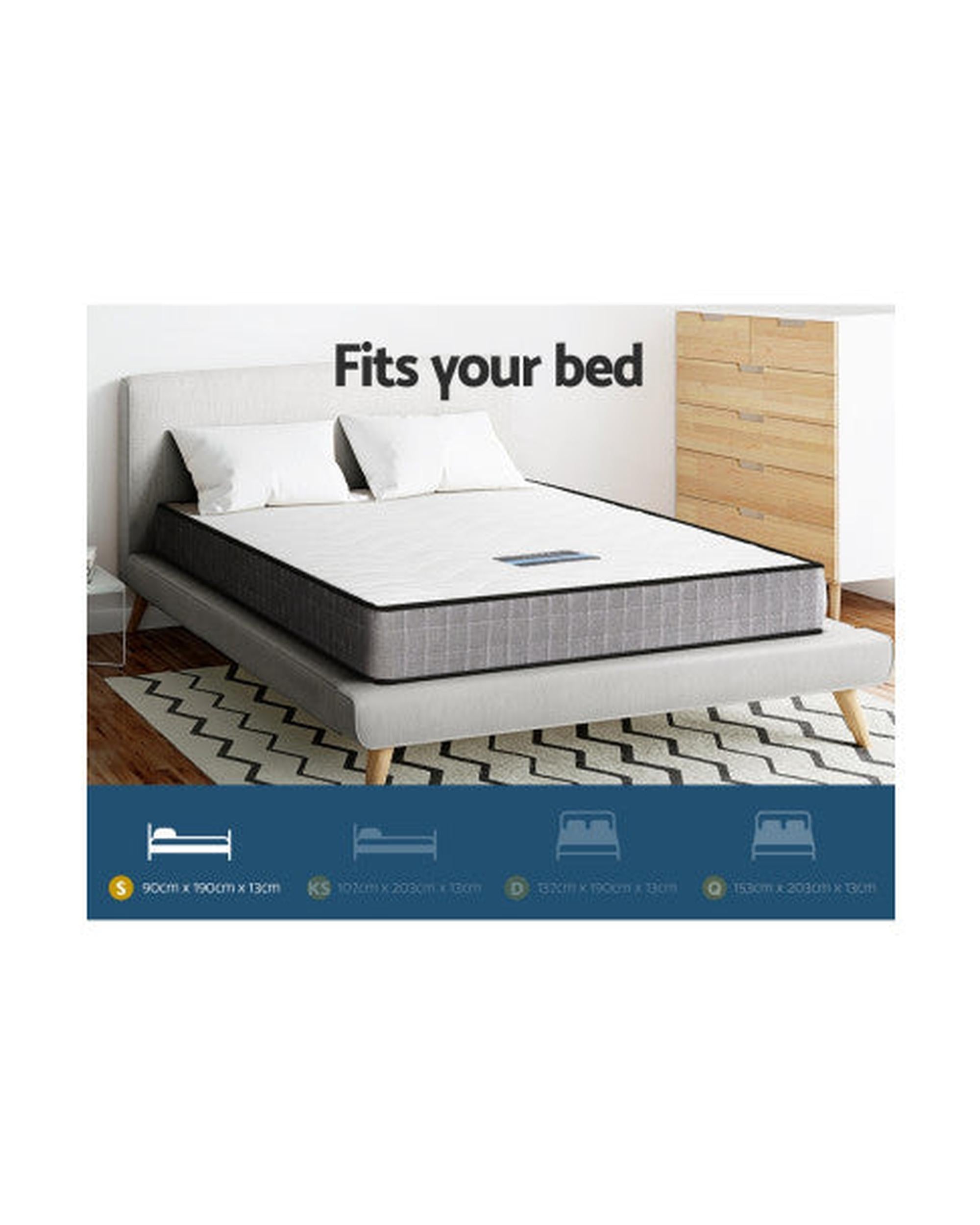 Mattress Medium Firm Mattresses Tight Top Bed Bonnel Spring 13cm SINGLE Giselle