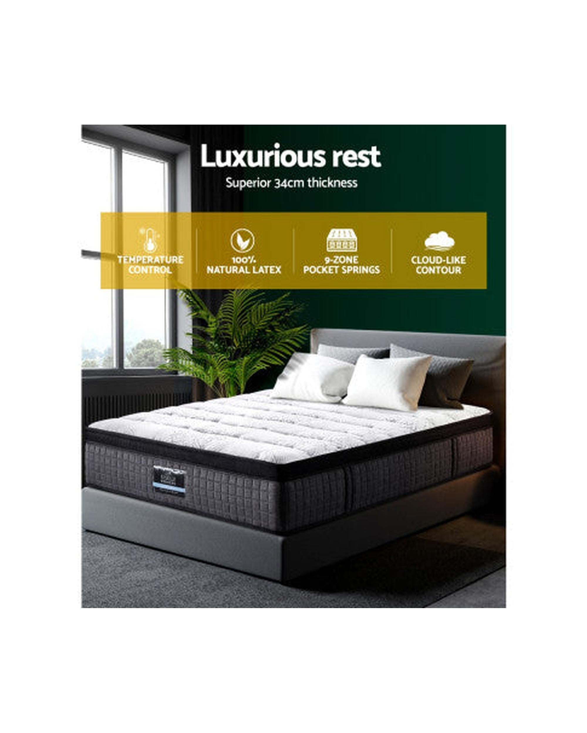 9 Zone Pocket Spring Latex Foam Medium Firm 34cm Mattress Giselle