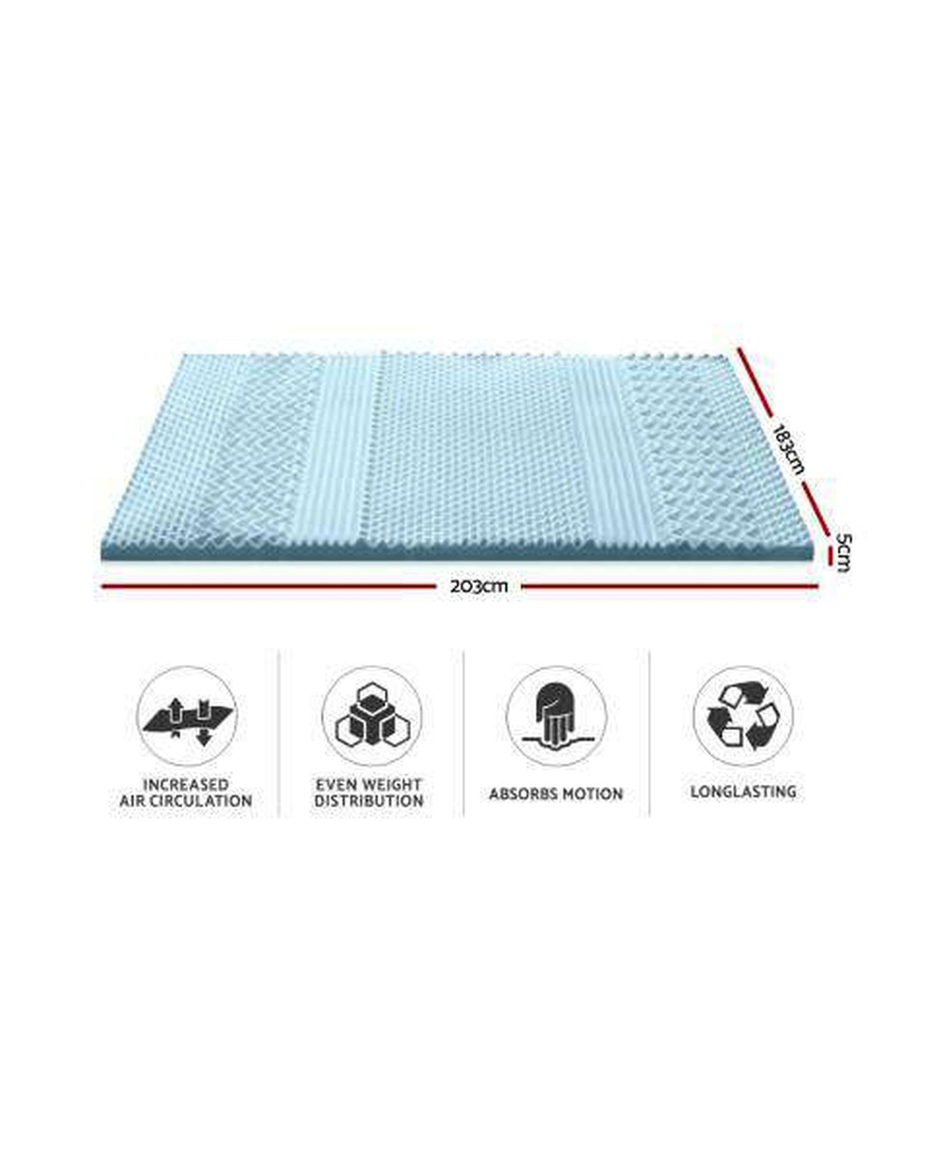 Cool Gel Memory Foam Mattress Topper Bamboo Cover 5CM 7-Zone Giselle