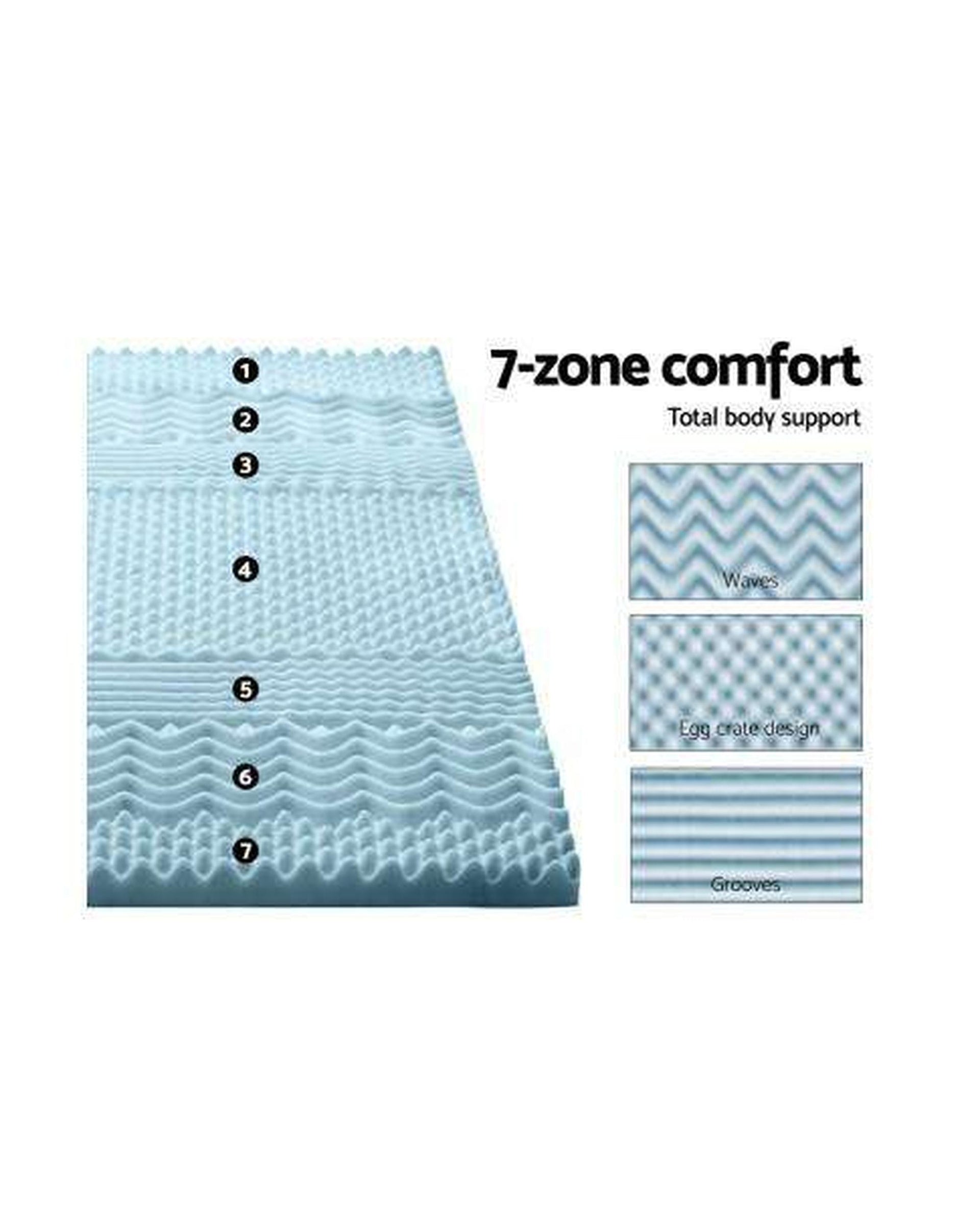 Cool Gel Memory Foam Mattress Topper Bamboo Cover 5CM 7-Zone Giselle