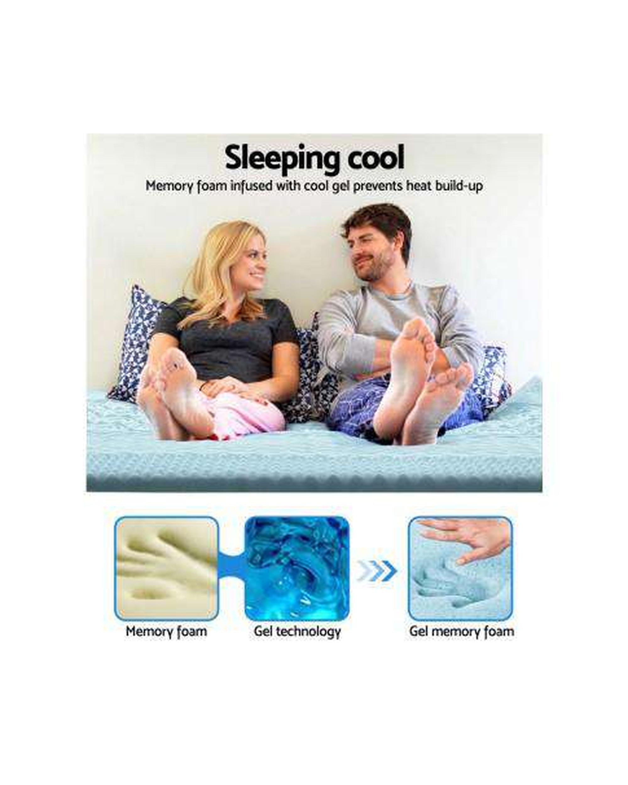 Cool Gel Memory Foam Mattress Topper Bamboo Cover 5CM 7-Zone Giselle