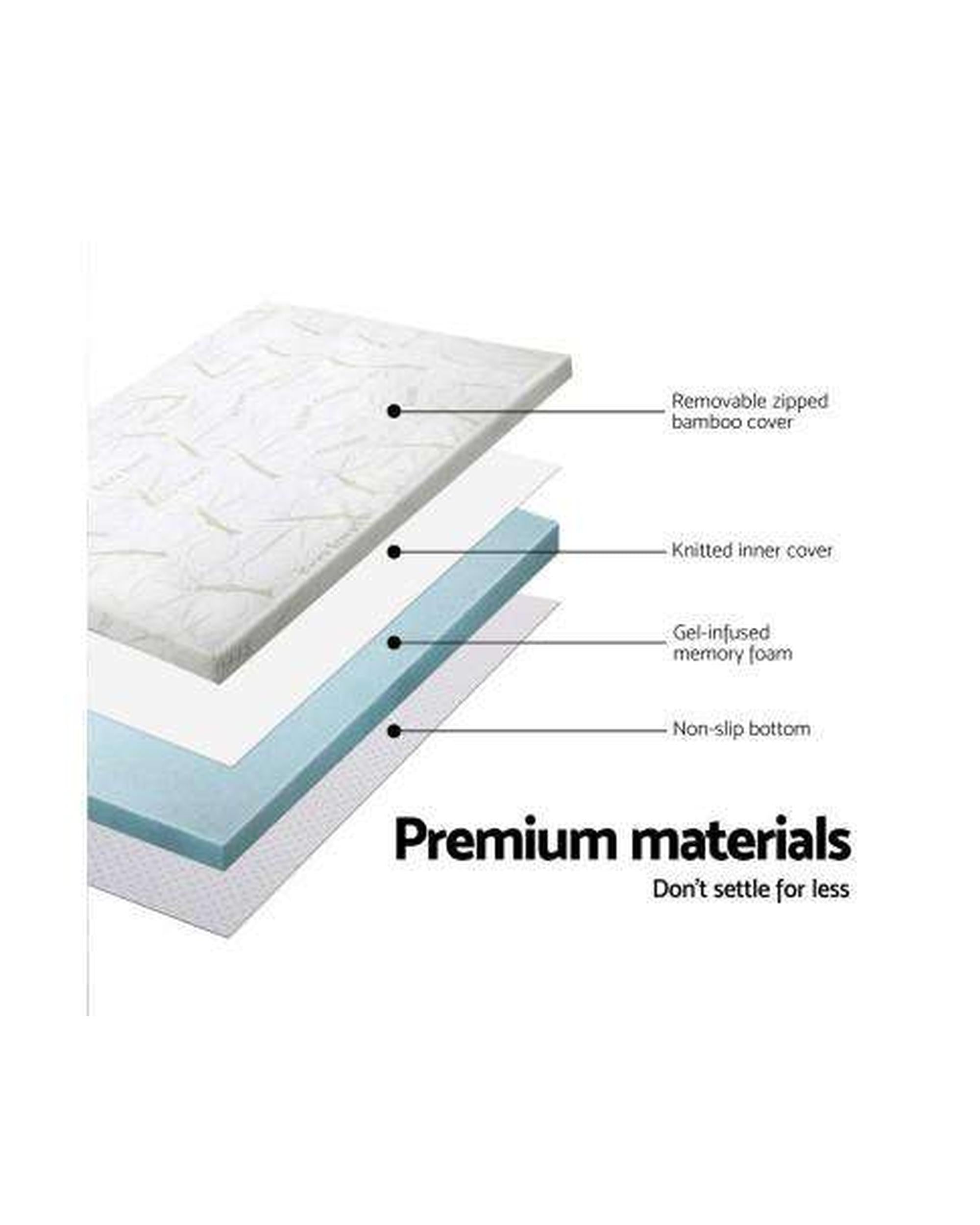 Cool Gel Memory Foam Mattress Topper Bamboo Cover 8CM Giselle