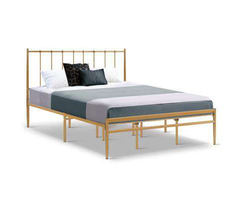 Metal Bed Frame Platform Foundation Wooden Gold Amor Big Bedding Australia