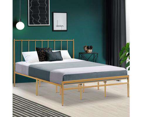 Metal Bed Frame Platform Foundation Wooden Gold Amor Big Bedding Australia