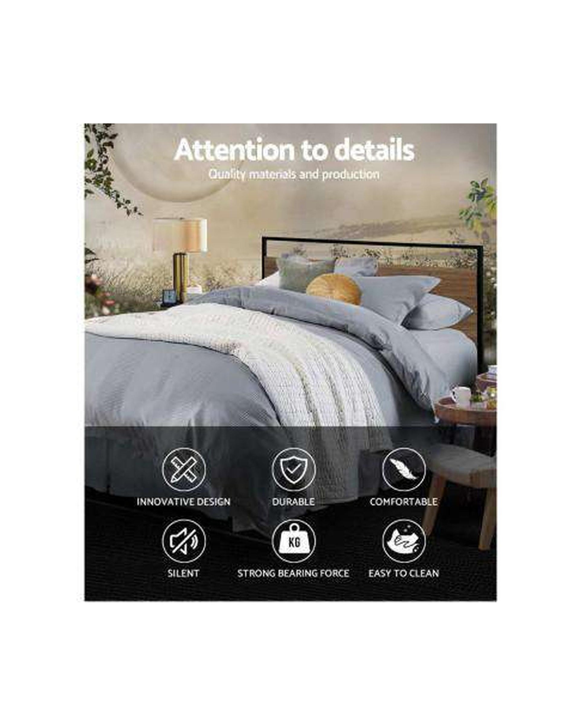 Metal Bed Frame Mattress Base Platform Foundation Black Dane Artiss