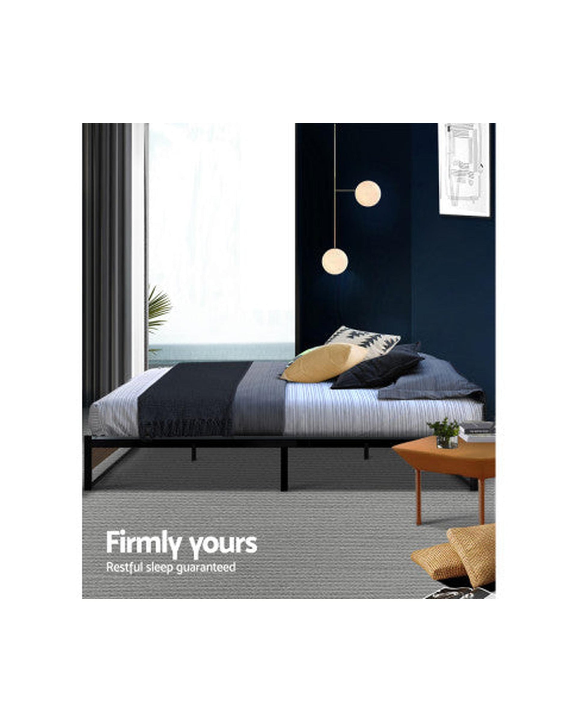 Metal Bed Frame Mattress Base Platform Foundation Wooden Black OSLO Artiss