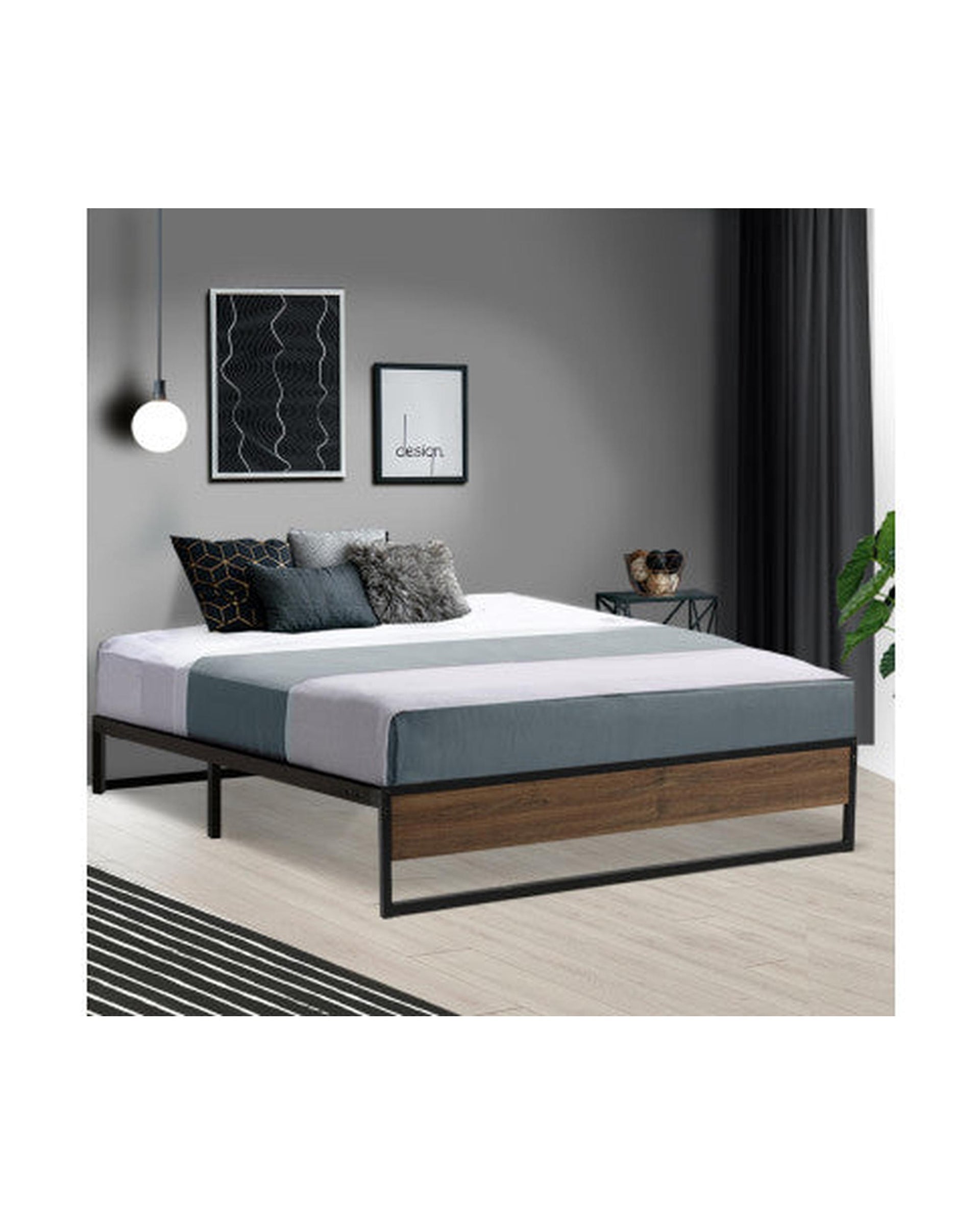 Metal Bed Frame Mattress Base Platform Foundation Wooden Black OSLO Artiss