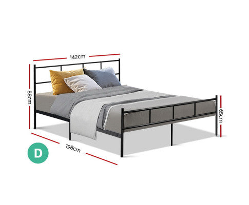 Metal Bed Frame Double Size Platform Foundation Mattress Base SOL Black Artiss
