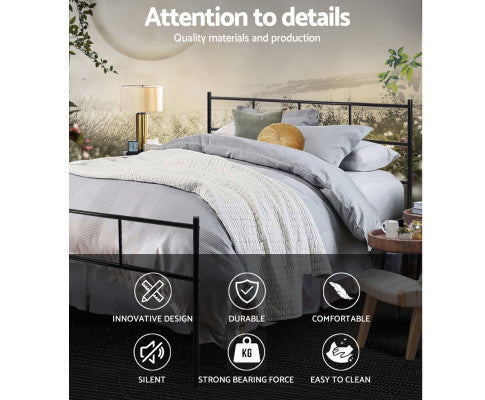 Metal Bed Frame Double Size Platform Foundation Mattress Base SOL Black Artiss