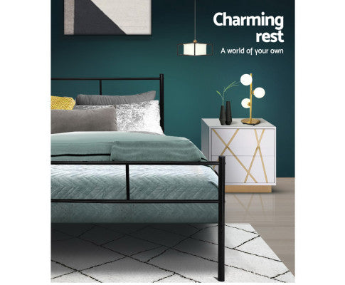Metal Bed Frame Double Size Platform Foundation Mattress Base SOL Black Artiss