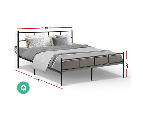 Metal Bed Frame Double Size Platform Foundation Mattress Base SOL Black Artiss