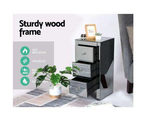 Mirrored Bedside Tables - Grey Artiss