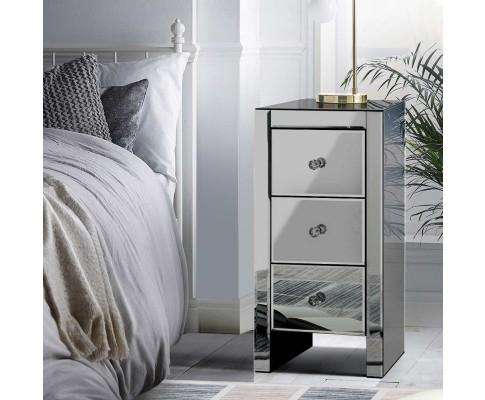 Mirrored Bedside Tables - Grey Artiss