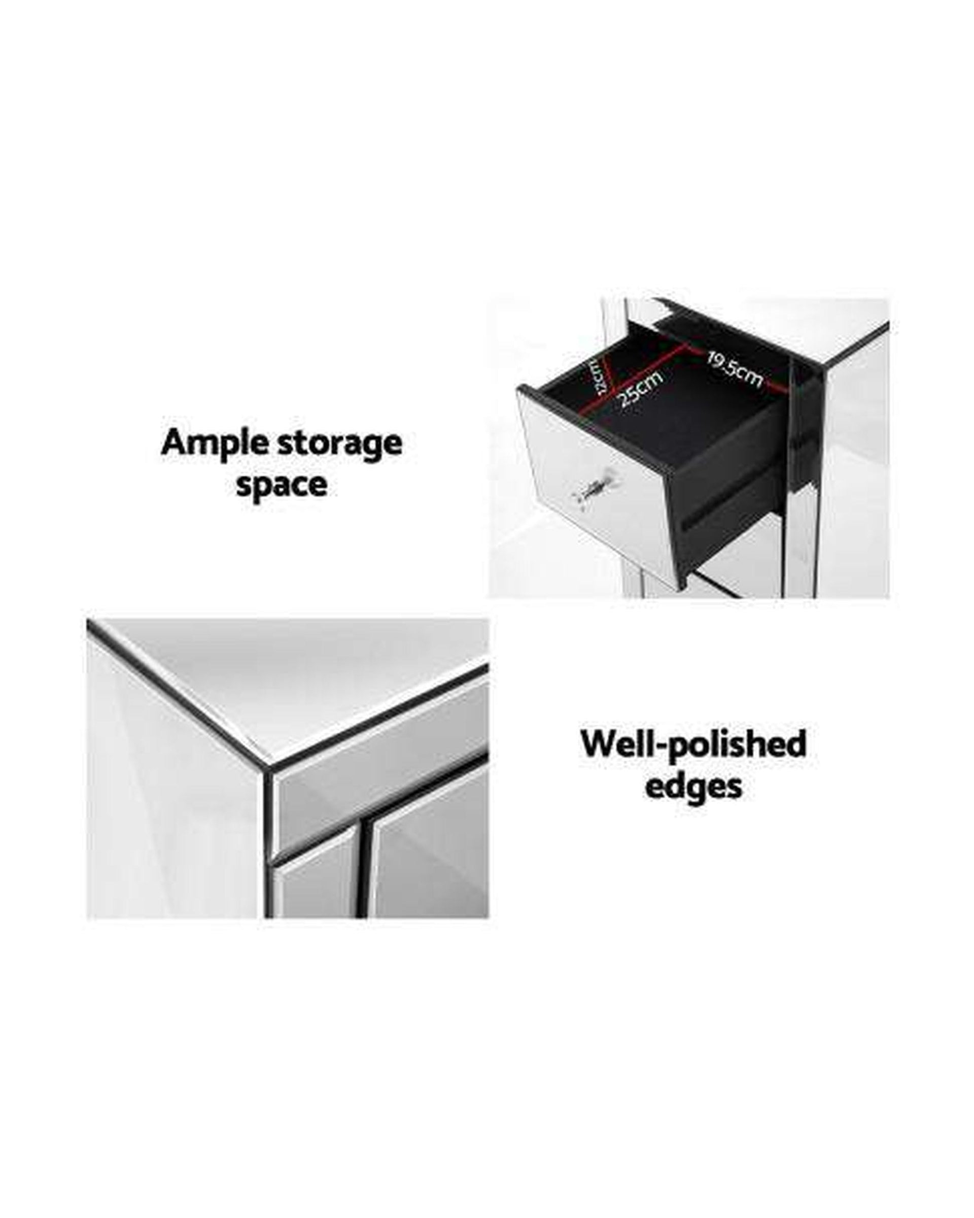 Mirrored Bedside Table - Silver Artiss