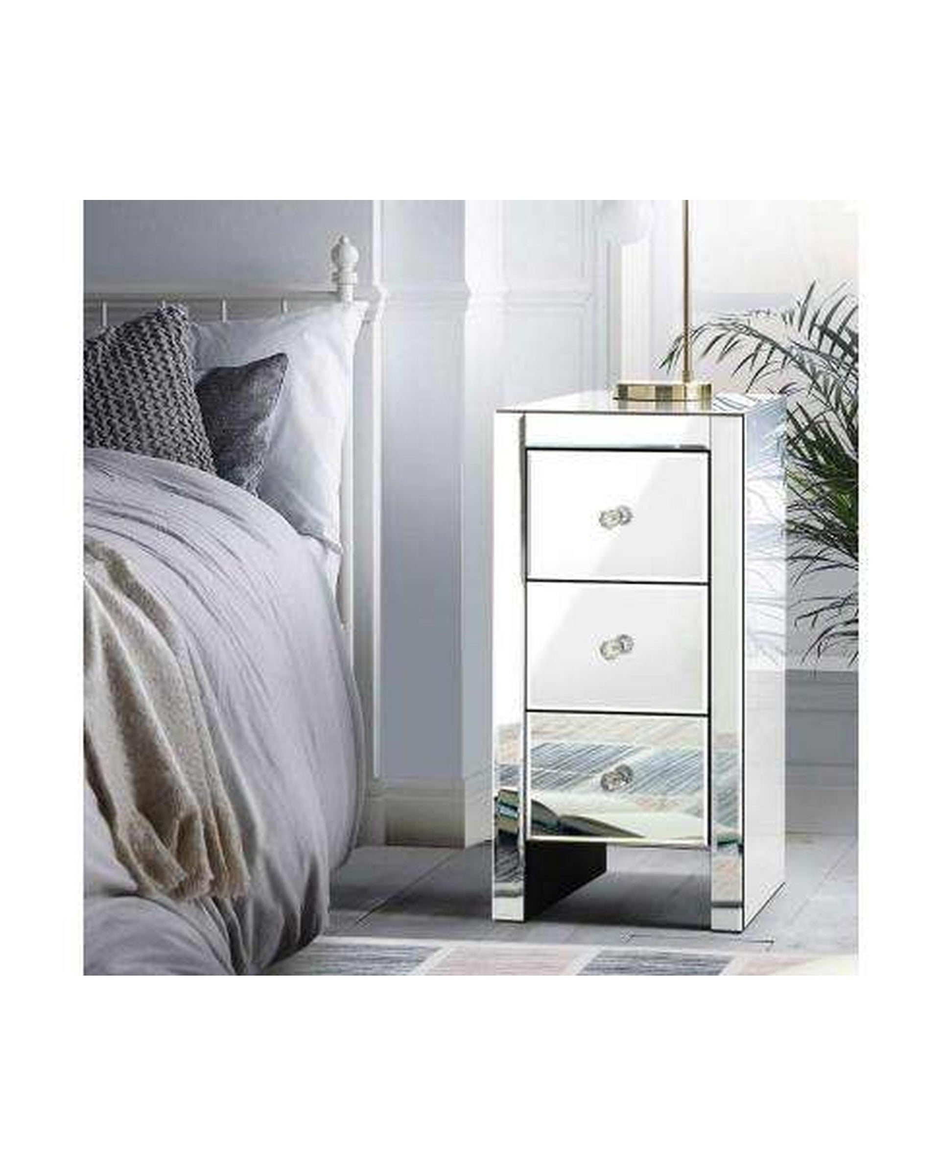 Mirrored Bedside Table - Silver Artiss