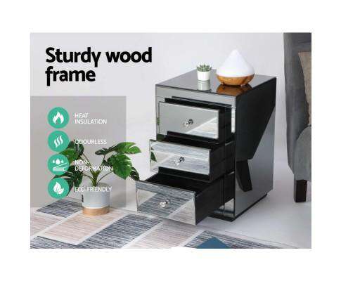 Mirrored Bedside Table - Grey Artiss