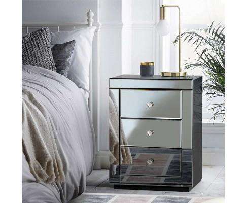 Mirrored Bedside Table - Grey Artiss