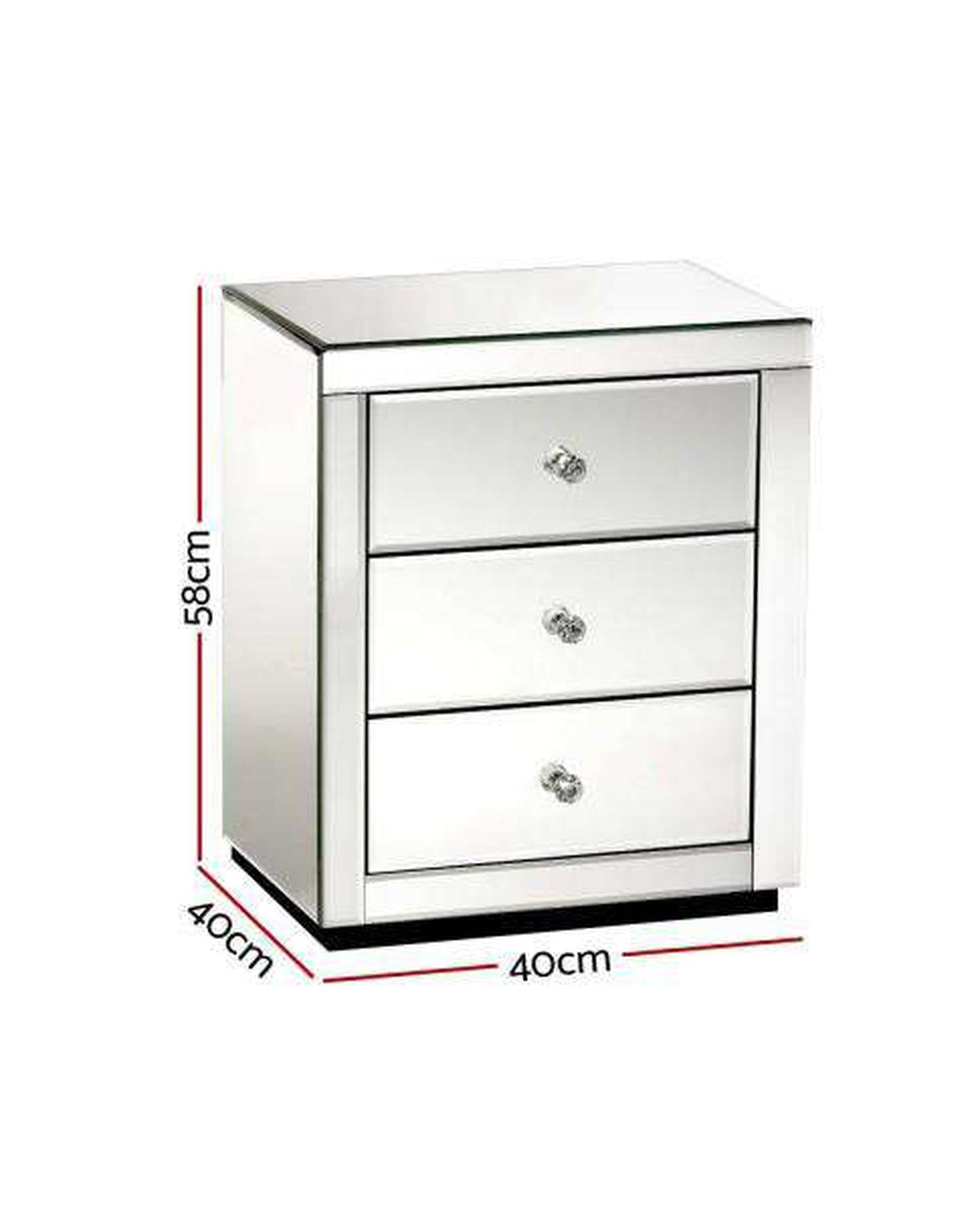 Mirrored Bedside Table - Silver Artiss