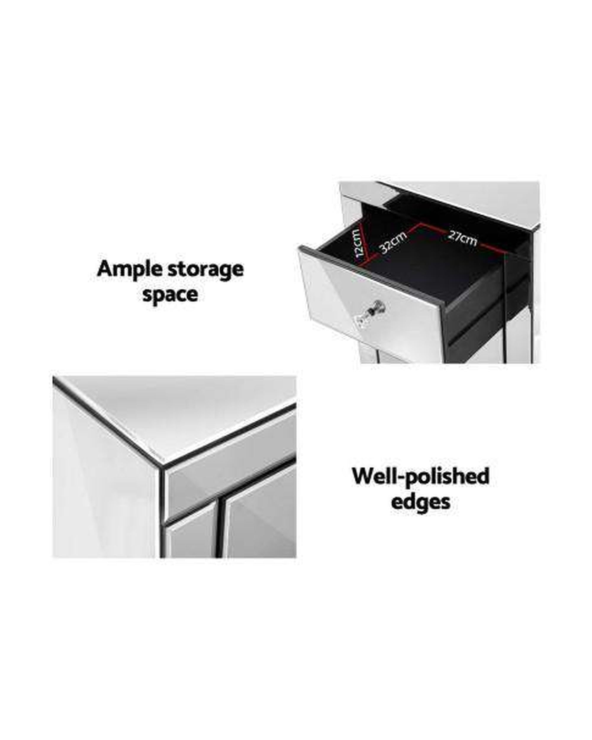 Mirrored Bedside Table - Silver Artiss