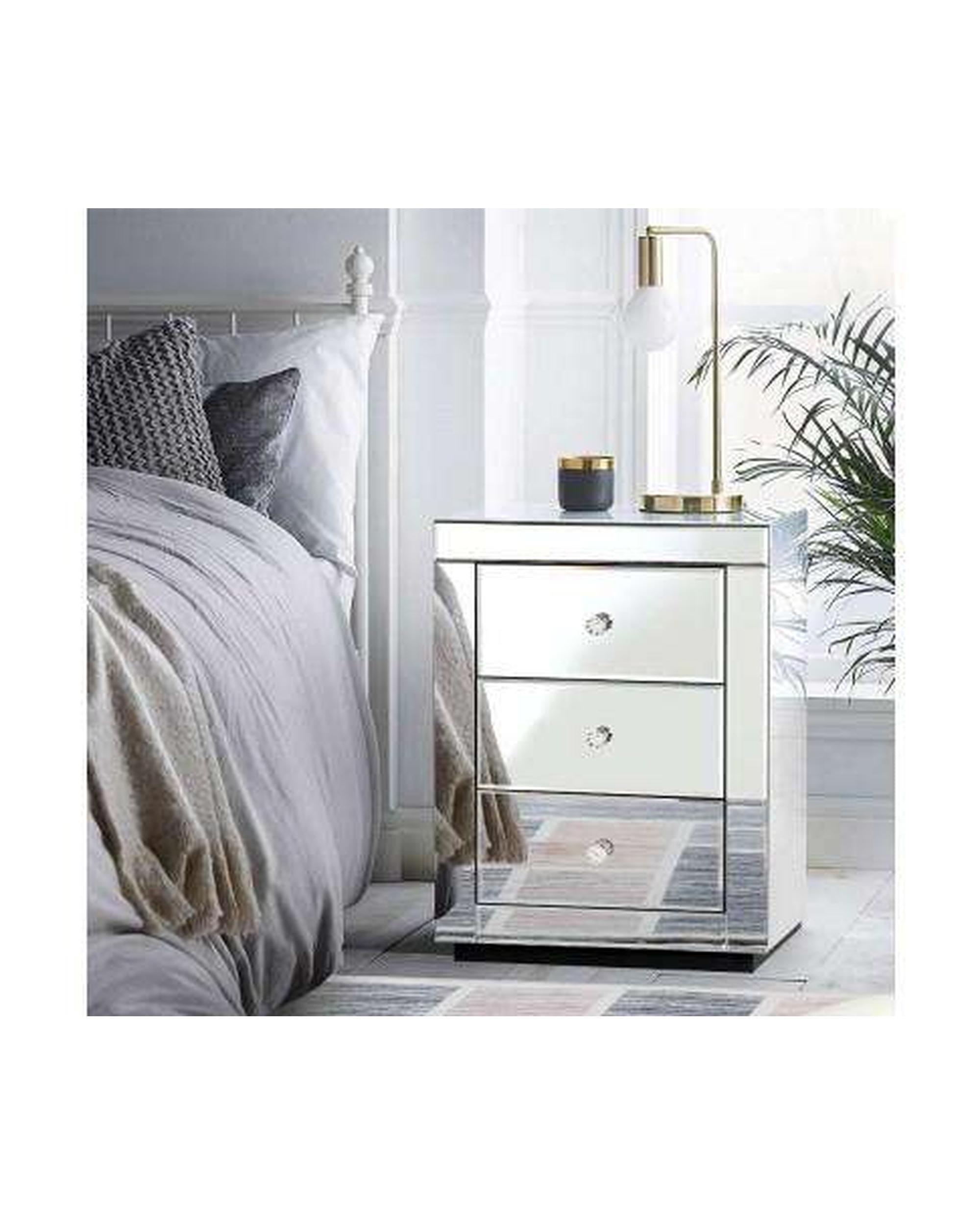 Mirrored Bedside Table - Silver Artiss