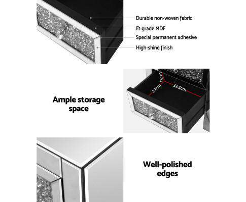 Bedside Table Nightstand Side End Tables Storage 3 Drawers Mirrored Glass Furniture Artiss