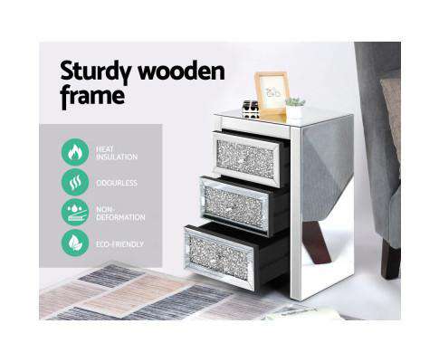 Bedside Table Nightstand Side End Tables Storage 3 Drawers Mirrored Glass Furniture Artiss