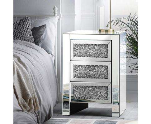 Bedside Table Nightstand Side End Tables Storage 3 Drawers Mirrored Glass Furniture Artiss