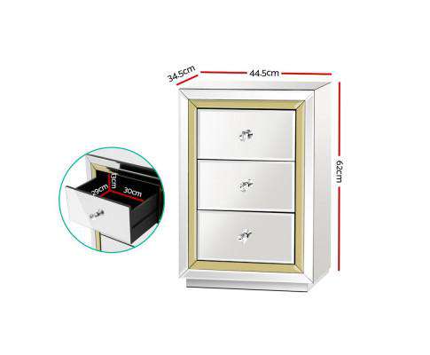 Mirrored Furniture Bedside Table Chest Drawers Gloss Nightstand Artiss