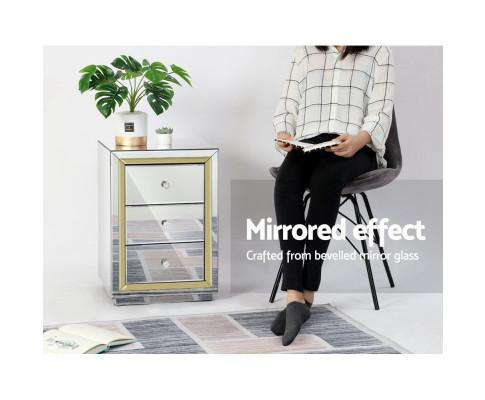 Mirrored Furniture Bedside Table Chest Drawers Gloss Nightstand Artiss