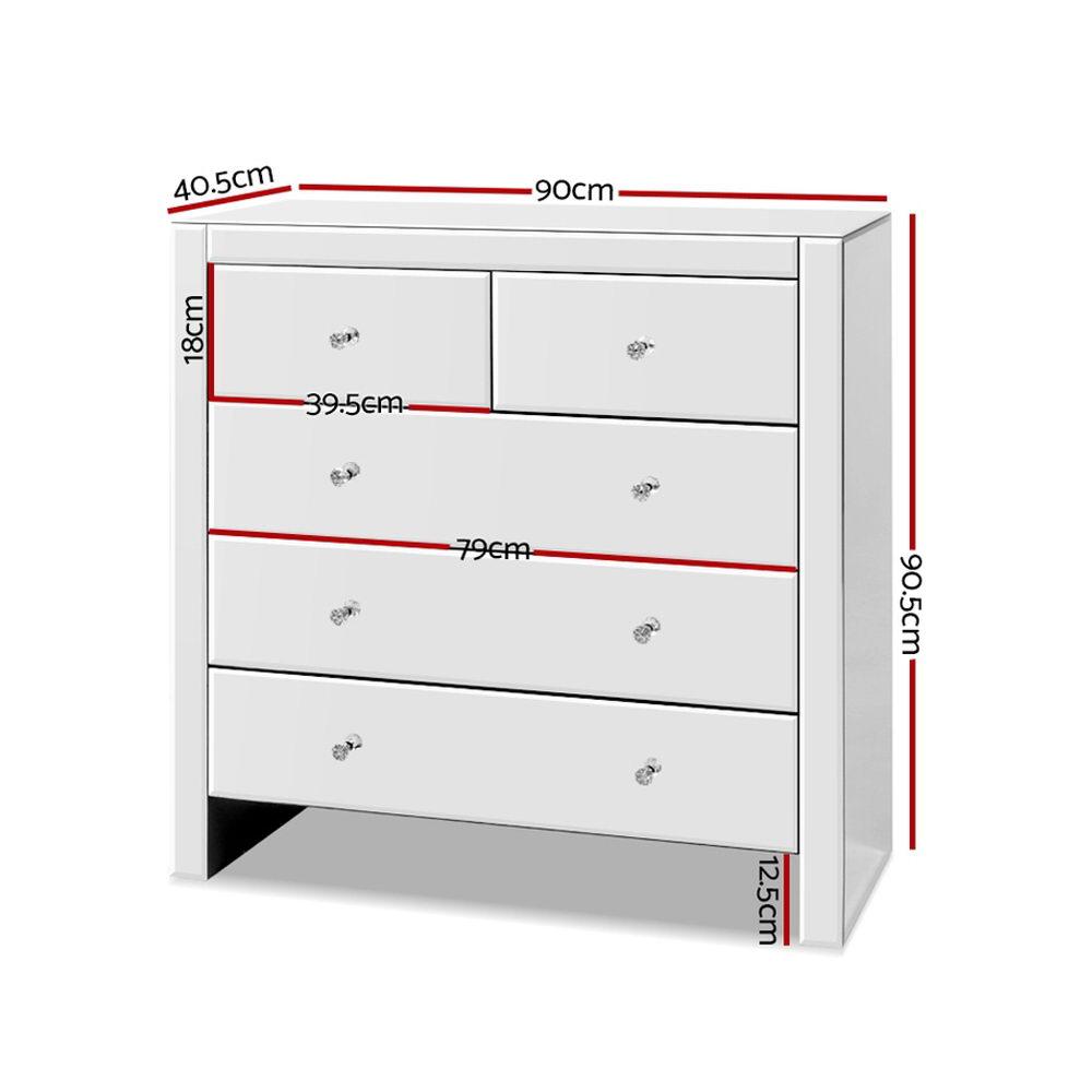 Artiss Chest of Drawers Tallboy Dresser Table Mirrored 5 Drawers Storage Cabinet Artiss