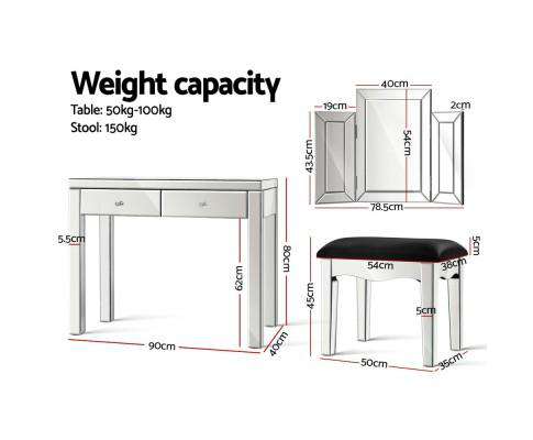 Mirrored Furniture Dressing Table Dresser Chest of Drawers Mirror Stool Artiss
