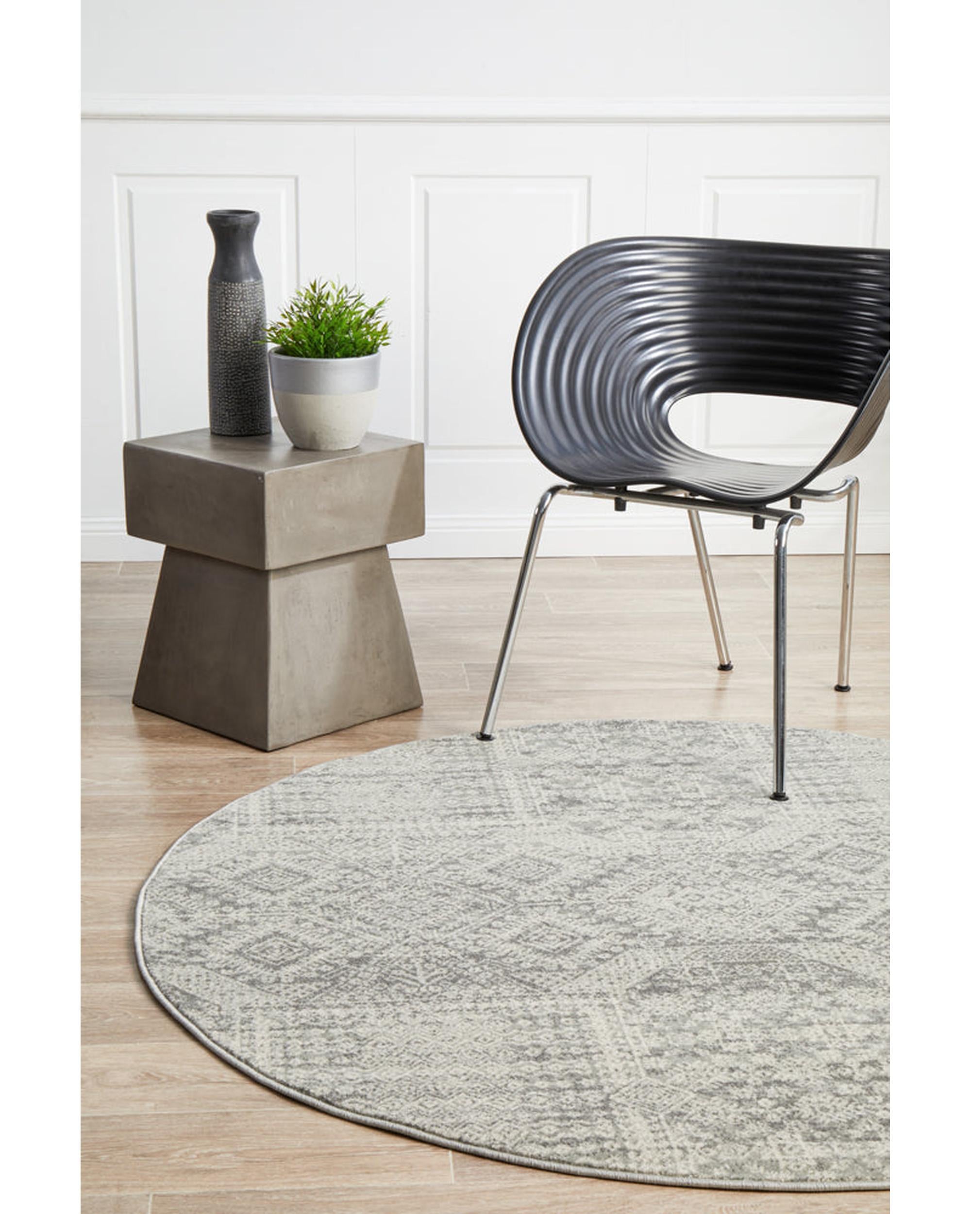 Mirage Zelda Silver Grey Round Rug Rug Culture