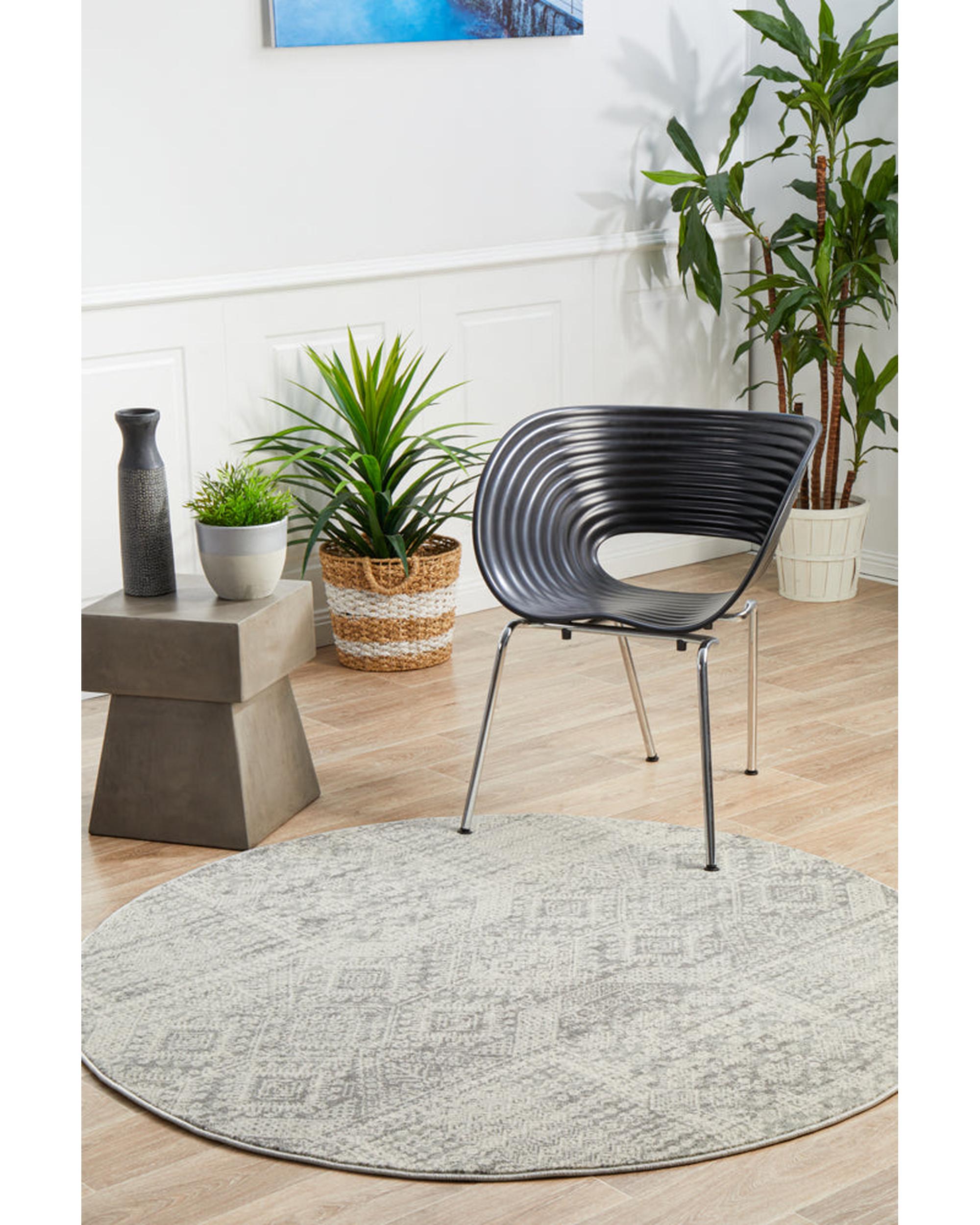 Mirage Zelda Silver Grey Round Rug Rug Culture